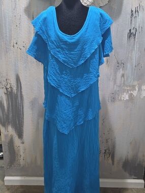 Women’s Tiered Turquoise Maxi Dress with Scoop Neck